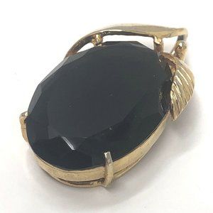 Vintage Gold-Tone Leaf Brooch with Black Faceted Glass